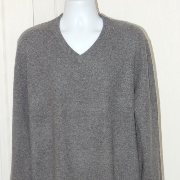 NWT Men’s PAOLO MONDO Luxury 2-PLY Cashmere V-NECK Knit Dark Gray Sweater XXL - Picture 2 of 4